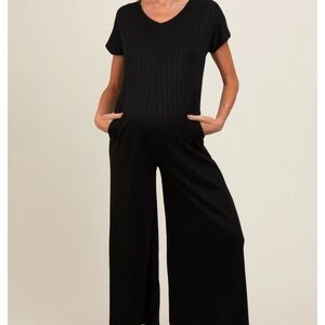 Black Maternity V-Neck Jumpsuit
